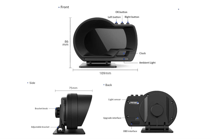 Бортовий комп'ютер HUD P6, GPS-спідометр, OBD2 - зображення 7