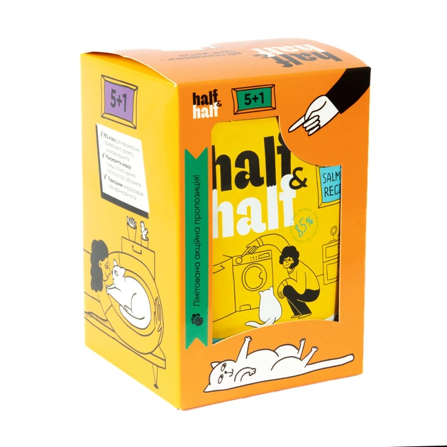 Вологий корм для котів Набір вологих кормів Half&Half "5+1" для дорослих котів, шматочки з лосось у желе, паучі, 6 шт*100 г (1111181282) - изображение 4