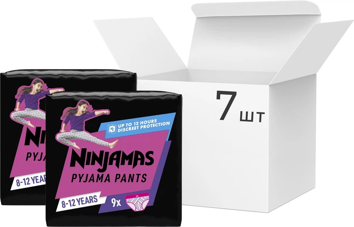 Подгузники - трусики Pampers Ninjamas Pyjama Girl 8-12 лет (27-43 кг) 7 x 9 шт (8006540630648/7) - Фото 1 Подгузники - трусики Pampers Ninjamas Pyjama Girl 8-12 лет (27-43 кг) 7 x 9 шт (8006540630648/7) - изображение 1