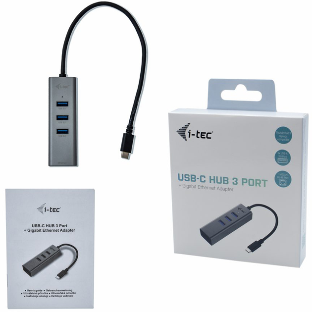 Hub USB i-Tec Metal HUB USB-C 3 Port + Gigabit Ethernet Adapter Grey (C31METALG3HUB) - obraz 3
