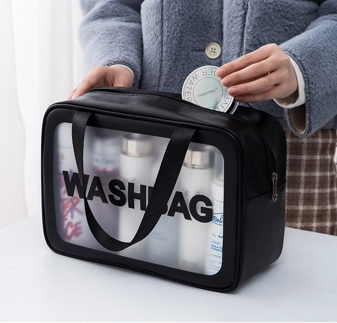 Водонепроникна чорна косметичка Washbag, органайзер для косметики 30*10*21 см - зображення 3