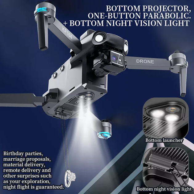 Квадрокоптер Kfplan KF104 Max - дрон с 4K и HD-камерами, ESC, 5G WI-FI, GPS, FPV, БК моторы, 6000м, до 30 мин. + SD карта - изображение 8