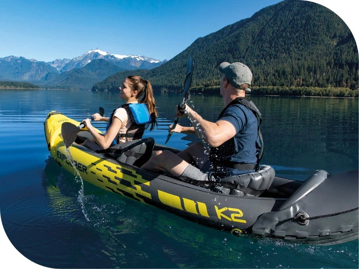 Надувная лодка Intex 68307 Explorer K2 двухместная байдарка каяк с килем надувным дном ,веслами и насосом 312 х 91 см - изображение 11