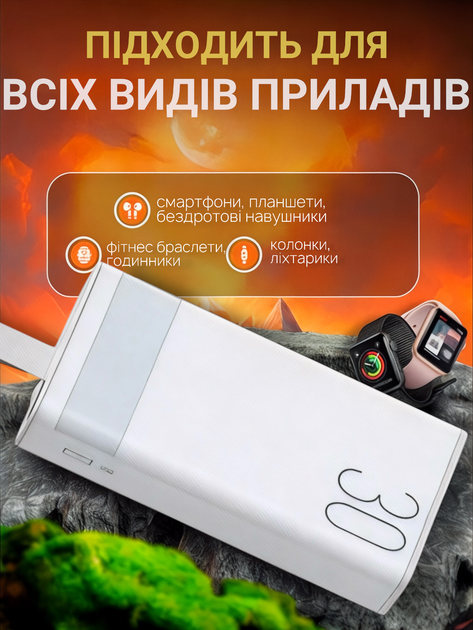 Повербанк 30000 mah потужний павербанк для роутера powerbank з ліхтариком 22.5W повер банк білий - зображення 2