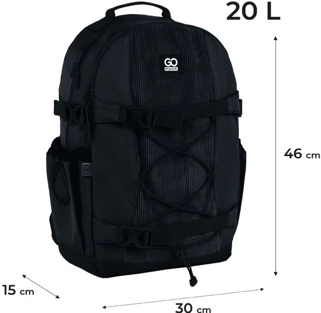 Рюкзак GoPack Education Teens 46x30x15 см 20 л Чорний (GO25-186L-1) - Фото 2 Рюкзак GoPack Education Teens 46x30x15 см 20 л Чорний (GO25-186L-1) - зображення 2