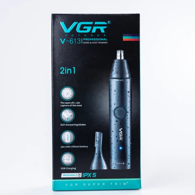 Аккумуляторный триммер для стрижки носа и ушей с USB VGR V-613 Pro Черный - Фото 5 Аккумуляторный триммер для стрижки носа и ушей с USB VGR V-613 Pro Черный - изображение 5