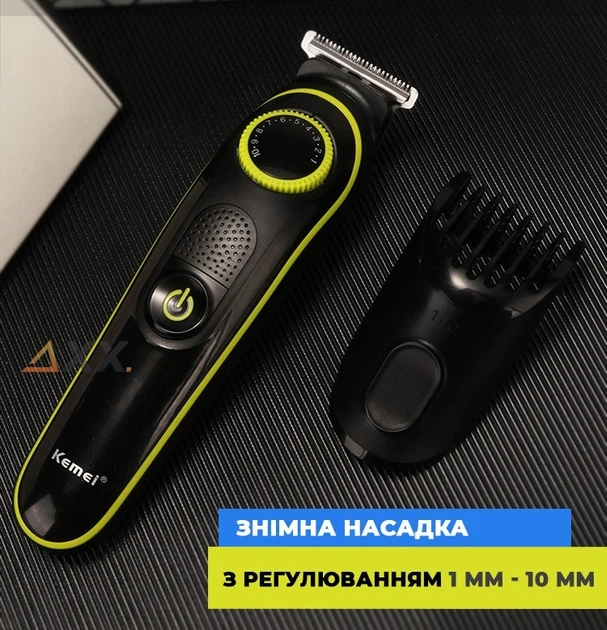 Акумуляторний триммер для стрижки волосся та бороди 5в1 з USB та LED-дисплеєм Kemei KM-696 Чорний + Щітка для очищення - зображення 5