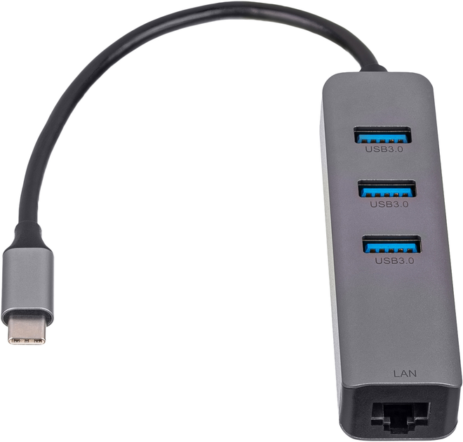 Hub USB Akyga AK-AD-66 USB - C - USB 3.0 3-port + Ethernet Black - obraz 2