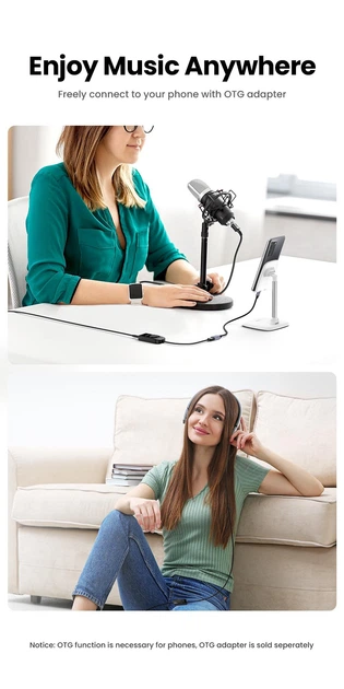 Звуковая карта UGREEN CM129 USB 2.0 External Stereo Sound Adapter Black (40964) - изображение 6