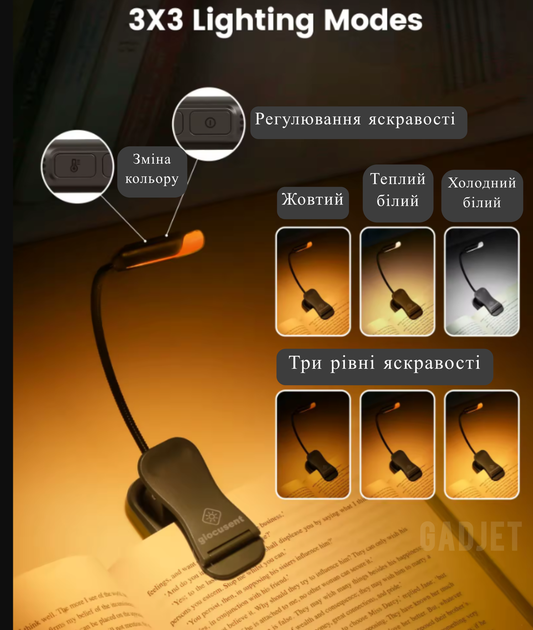 Лампа аккумуляторная Glocusent A11 10 LED Гибкая с прищепкой для чтения книг Mini clip-on book light Черный (2120630) - изображение 3