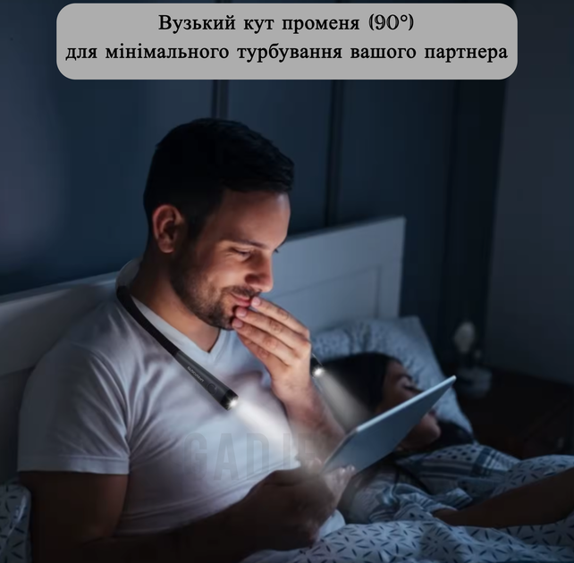 Лампа аккумуляторная беспроводная Glocusent на шею для чтения книг, вязания 3000/4000/6000K, Type-C, Grey (2120910) - изображение 4