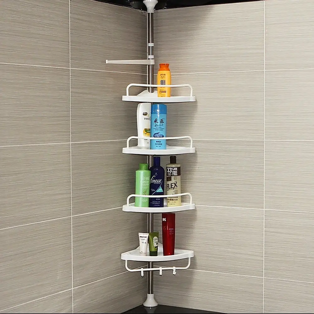 Полиця кутова для ванної 4 яруси, 260х33 см, до 16 кг / Телескопічна Multi Corner Shelf GY-188W (L) - изображение 5