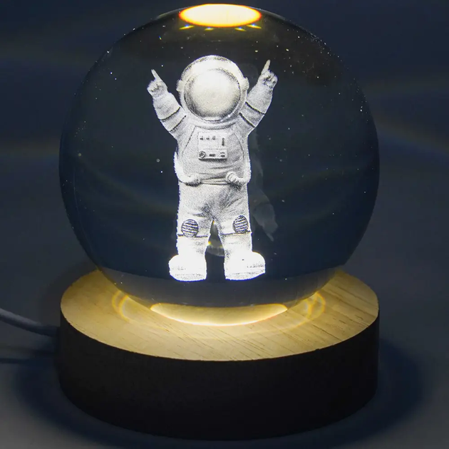Нічник світлодіодний 3D Кришталева куля "Космонавт", від USB / Декоративний світильник (L) - зображення 3