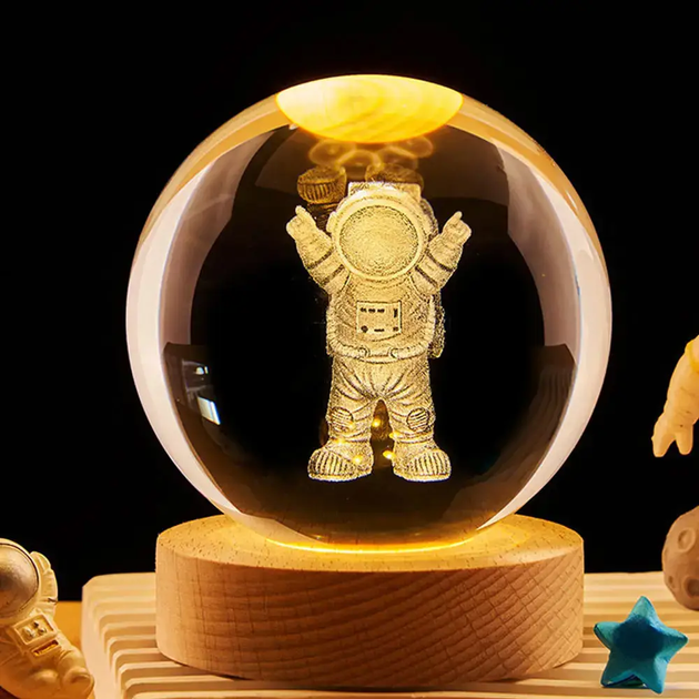 Нічник світлодіодний 3D Кришталева куля "Космонавт", від USB / Декоративний світильник (L) - зображення 5