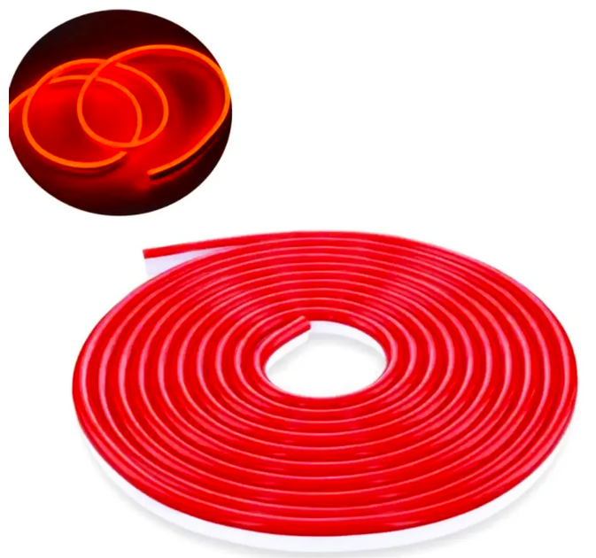 Неонова стрічка LED 5 м, NEON 12V-220V, Червона / Гнучка силіконова (L) - зображення 2