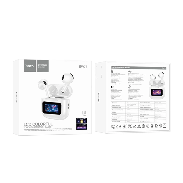 Наушники беспроводные HOCO EW73 TWS, TouchScreen, BT5.4, микрофон, вкладыши, White - Фото 7 Наушники беспроводные HOCO EW73 TWS, TouchScreen, BT5.4, микрофон, вкладыши, White - изображение 7