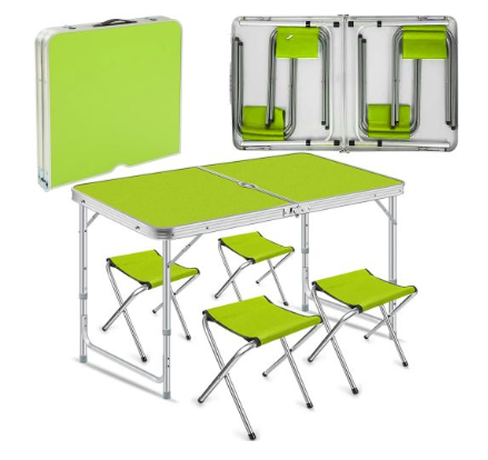 Стол складной для пикника Folding Table с 4 стульями набор мебели для кемпинга рыбалки дачи 120х60 см белый с алюминиевым каркасом и отверстием для зонта портативный складной стол чемодан для комфортного отдыха на природе - изображение 5