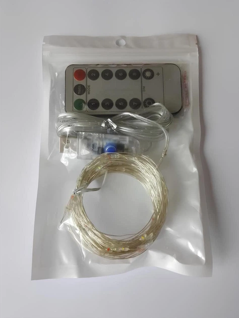 Гирлянда от USB "светодиодные капли" 10м, 100LED, тёплый белый, 8 режимов + пульт - изображение 4