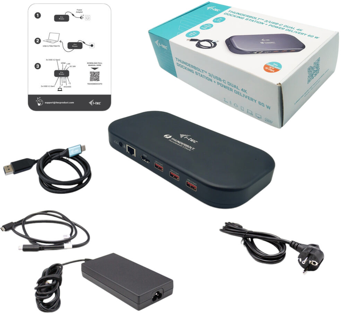 i-tec Thunderbolt 3/USB-C Dual 4K Docking Station + USB-C to DisplayPort Cable 1.5 m + Power Delivery 60W (TB3HDMIDOCKPD) - зображення 3