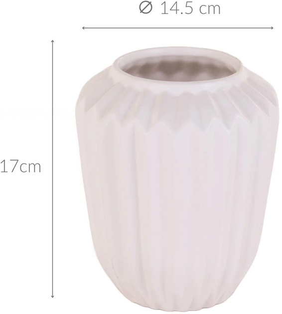 Wazon Home Styling Collection prążkowany ceramiczny biały 17 cm (8720573639873) - obraz 3