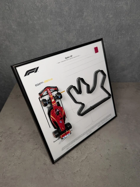 Лімітована Модель Bburago з Рамкою Тримачем 2в1 на Стіну або Полку з F1 Ferrari SF24 та 3D Трасою Qatar GP "Lusail International Circuit" / Сезон 2024 Season Model Car #16 Charles Leclerc / Шарль Леклер SF-24 - зображення 10