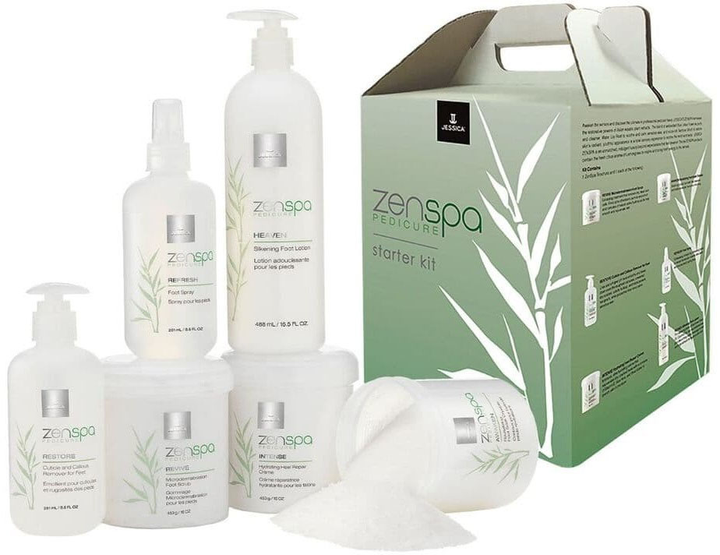 Zestaw kosmetyków pielęgnacyjnych Jessica Starter ZenSpa Revive Wulkaniczny pumeks złuszczający do stóp 435 g + Żel Aloe Vera 251 ml + Krem Intense Witamina E do stóp 425 g + Sól do kąpieli stóp 453 g + Spray Refresh do stóp 251 ml (687493055009) - obraz 1