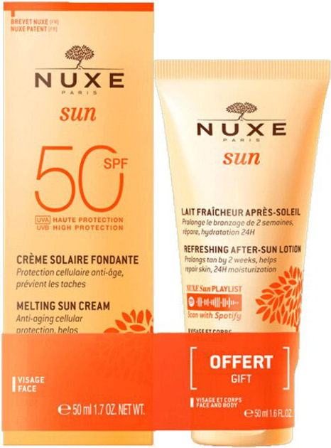 Набір сонцезахисних засобів Nuxe Sun Melting Крем для обличчя Spf 50 50 мл + Лосьйон після засмаги 50 мл (3264680034947) - зображення 1