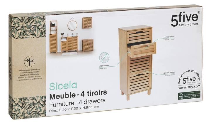 Полиця для ванної 5five Simply Smart SICELA висока з 4 висувними ящиками 40 x 30 x 97.5 см (3560232825965) - зображення 6