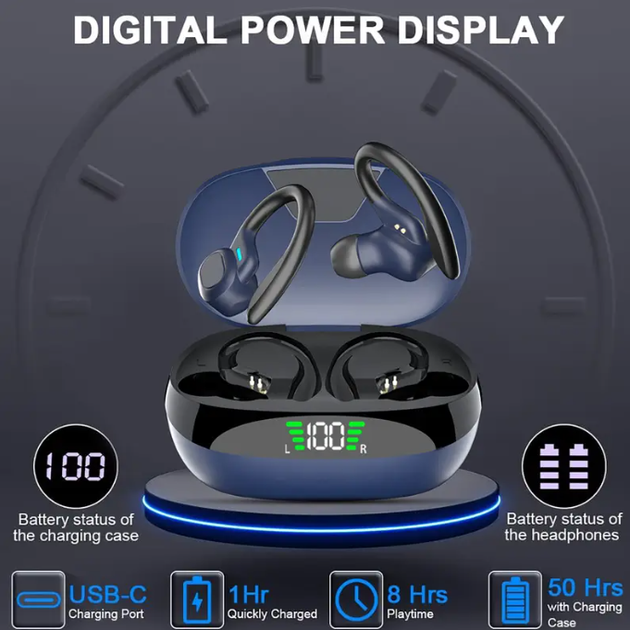 Вакуумные bluetooth наушники Ture TWS для спорта/ Синие - изображение 5