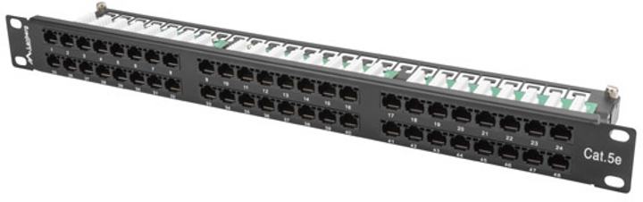 Patch panel Lanberg 48 port 1U 19" Cat.5e RAL9004 (PPU5-1048-B) - obraz 2