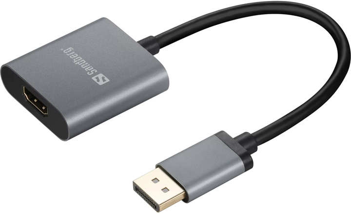 Adapter Sandberg DisplayPort - HDMI 4K/60 Hz 0.2 m Grey (5705730508295) - obraz 1