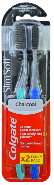 Зубна щітка Colgate Slim Soft Charcoal Вугілля деревне, 1+1 шт - зображення 2