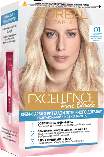 Краска для волос L'Oreal Paris Excellence оттен 01 супер-освещающий русый, 1 шт - Фото 1 Краска для волос L'Oreal Paris Excellence оттен 01 супер-освещающий русый, 1 шт - изображение 1