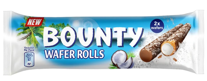 Bounty wafer rolls вафельні трубочки Баунті 2 шт - 22,5 г - Фото 1 Bounty wafer rolls вафельні трубочки Баунті 2 шт - 22,5 г - зображення 1