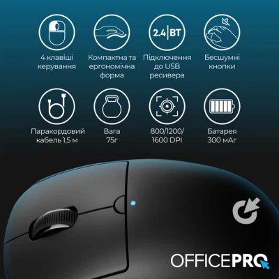 Мышка OfficePro M307B Silent Click Wireless/Bluetooth Black (M307B) - изображение 5