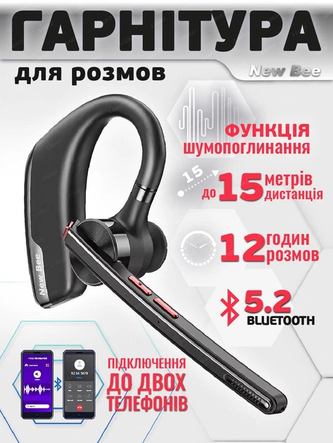 Беспроводная bluetooth гарнитура New Bee M51 с шумоподавлением - Фото 1 Беспроводная bluetooth гарнитура New Bee M51 с шумоподавлением - изображение 1