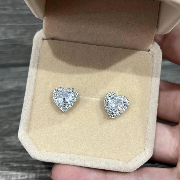 Серьги с цирконами "Сияние алмазных сердец" покрытие серебром Xuping Jewelry в бархатной коробочке (16249) - изображение 2