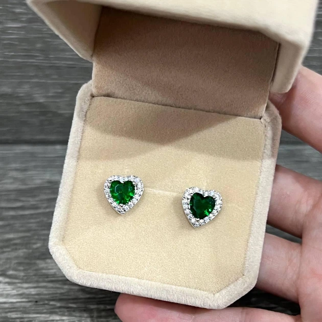 Серьги с цирконами "Сияние изумрудных сердец" покрытие серебром Xuping Jewelry в бархатной коробочке (16249) - изображение 2