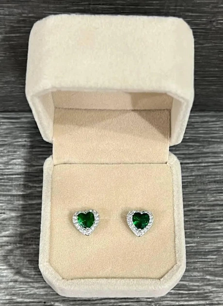 Серьги с цирконами "Сияние изумрудных сердец" покрытие серебром Xuping Jewelry в бархатной коробочке (16249) - изображение 6
