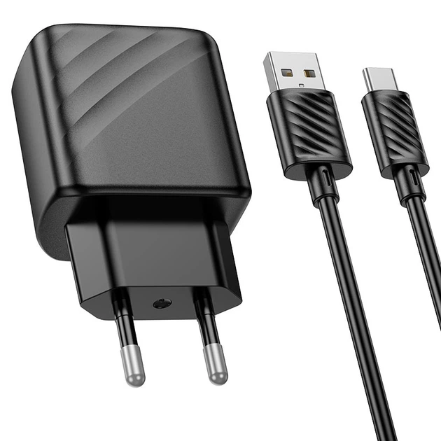 Мережевий зарядний пристрій з кабелем HOCO CS21A Rich single port QC3.0 charger set (Type-C)(EU) Black (6942007609906) - Фото 6 Мережевий зарядний пристрій з кабелем HOCO CS21A Rich single port QC3.0 charger set (Type-C)(EU) Black (6942007609906) - зображення 6