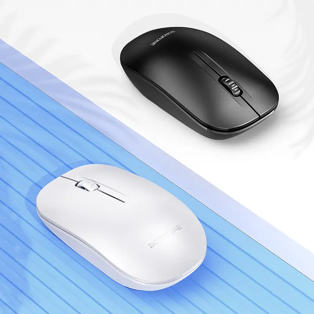 Миша бездротова безшумна BOROFONE BG14 Planet Bluetooth + 2.4 ГГц, 3 кнопки, 1000 dpi White - изображение 5