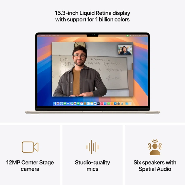 Laptop Apple MacBook Air 15.3" M4 16/512GB 2025 (MW1K3ZE/A) Starlight - obraz 5