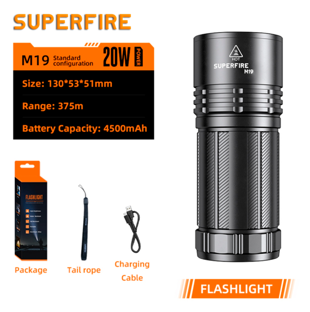 Ліхтар ручний акумуляторний M19 SuperFire 1750 Lumen IP44 - Фото 10 Ліхтар ручний акумуляторний M19 SuperFire 1750 Lumen IP44 - зображення 10
