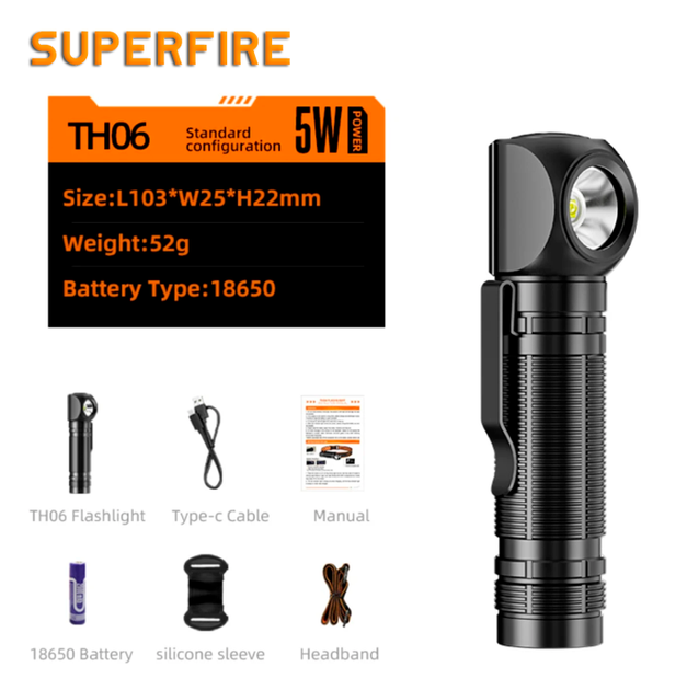 Фонарь многофунциональный аккумуляторный TH06 SuperFire 600 Lumen IP43 - Фото 9 Фонарь многофунциональный аккумуляторный TH06 SuperFire 600 Lumen IP43 - изображение 9