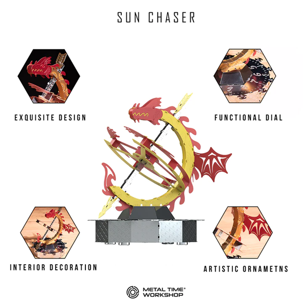 Колекційна модель-конструктор Metal Time Sun Chaser Dragon Stand Clock Сонячний годинник (MT025) - изображение 4