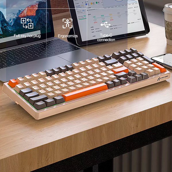 Беспроводная механическая клавиатура Attack SHARK K98 (100 клавиш, 2.4 ГГц, USB Type-C, RGB, Grey) - изображение 6