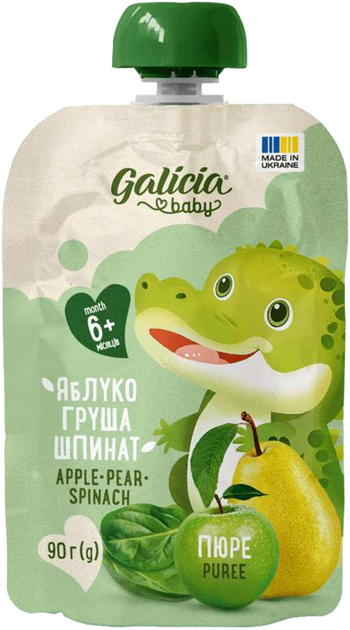Упаковка пюре Galicia Baby яблучно-грушево-шпинатне натуральне гомогенізоване 90 г x 18 шт (564426) - зображення 2