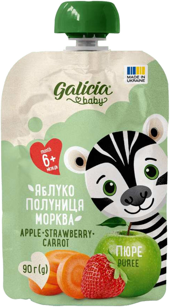 Упаковка пюре Galicia Baby яблучно-полунично-морквяне натуральне гомогенізоване 90 г x 18 шт (564563) - зображення 2