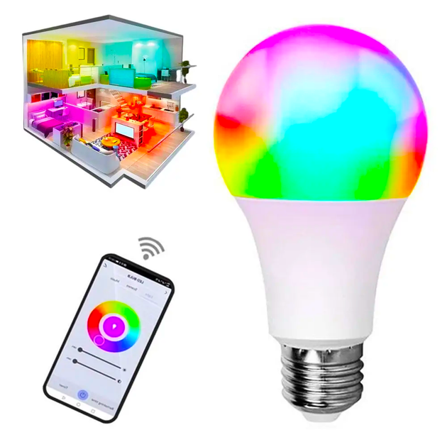 Лампочка RGB із регулюванням яскравості E27, 9 Вт, Wifi, Bluetooth TUYA (L) - Фото 1 Лампочка RGB із регулюванням яскравості E27, 9 Вт, Wifi, Bluetooth TUYA (L) - зображення 1