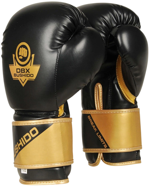 Боксерські рукавички Bushido B-2v10 розмір 8 oz Black/Gold (5904639190147) - зображення 1